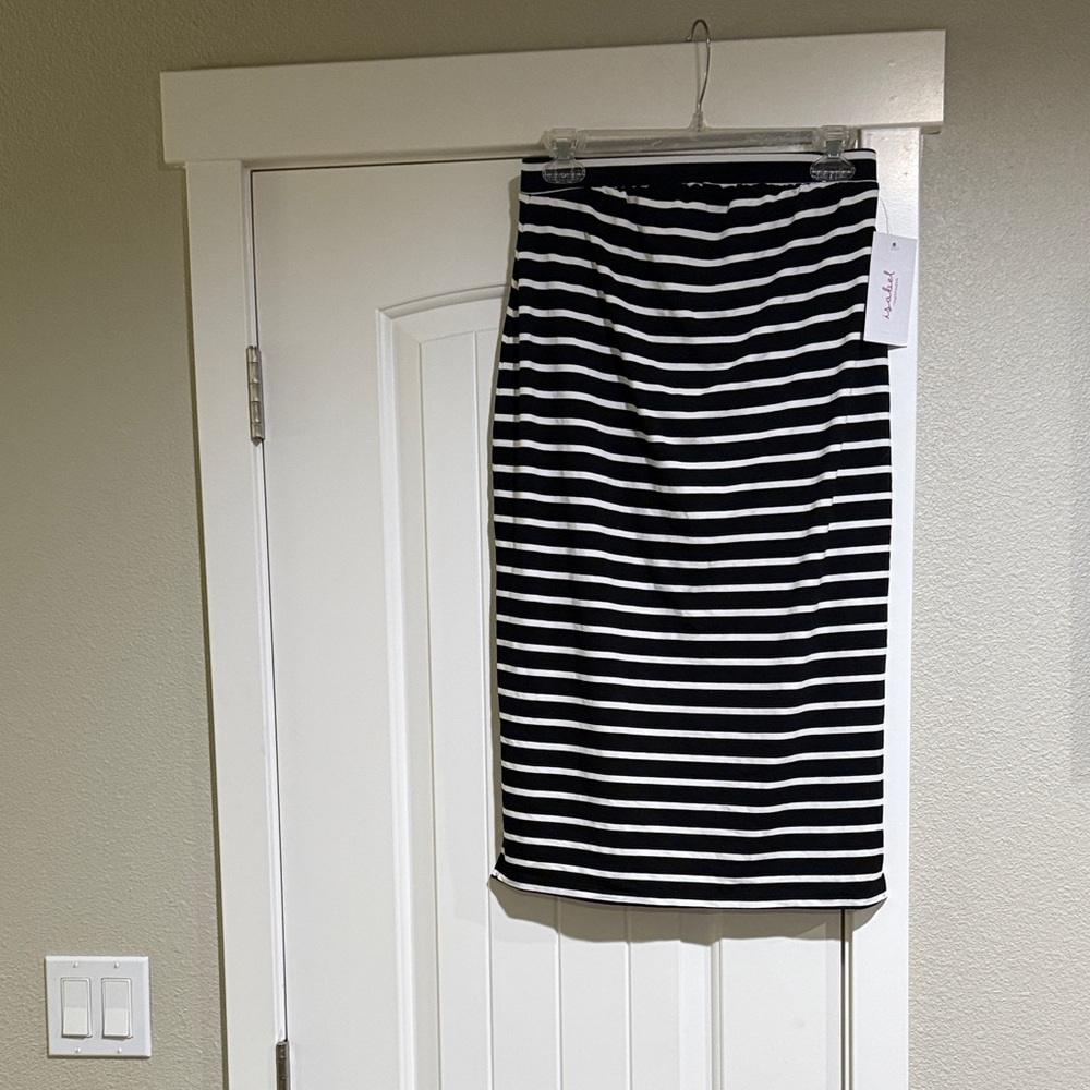 Classic Black and White Striped Maternity Skirt
